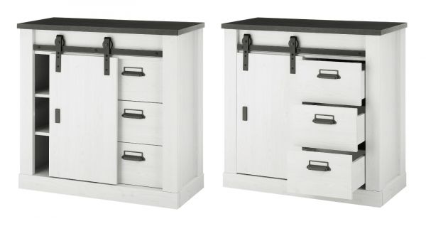 Schlafzimmer Set 7-teilig Stove in wei Pinie Landhaus mit Bett, Kleiderschrank, 2 x Nachttisch, 2 x Wandpaneel und Kommode