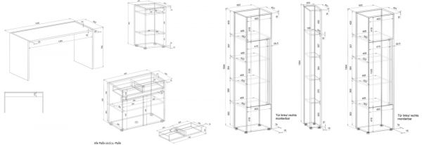 Brombel komplett Set Center in grau matt und Wotan Eiche mit Schreibtisch, Kommode und Aktenschrank fr Homeoffice