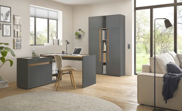 Brombel komplett Set Center in grau matt und Wotan Eiche mit Schreibtisch, Kommode und Aktenschrank fr Homeoffice