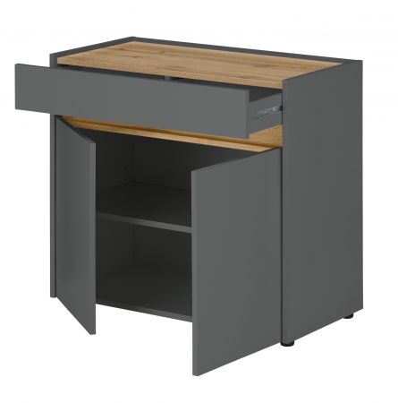 Brombel Set Center in grau matt und Wotan Eiche mit Schreibtisch, Kommode und Aktenregal fr Homeoffice