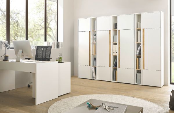 Aktenschrank Set Center in wei und Wotan Eiche 3 x Stauraumschrank und 2 x Regal fr Homeoffice 190 x 200 cm