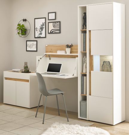 Brombel komplett Set Center in wei und Wotan Eiche mit Aktenschrank, Sekretr und Vitrine fr Homeoffice