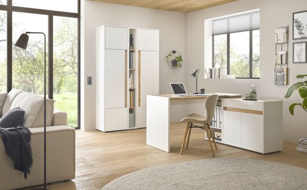 Brombel komplett Set Center in wei und Wotan Eiche mit Schreibtisch, Kommode und Aktenschrank fr Homeoffice