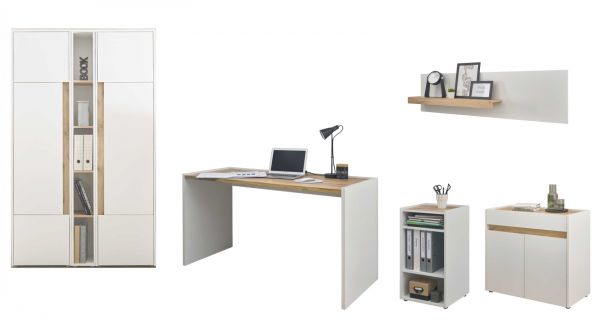 Brombel komplett Set Center in wei und Wotan Eiche mit Schreibtisch, Kommode und Aktenschrank fr Homeoffice