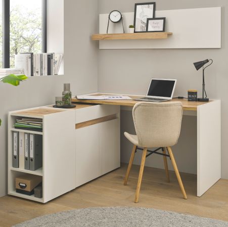 Brombel Set Center in wei und Wotan Eiche mit Schreibtisch, Kommode und 2 x Regal fr Homeoffice