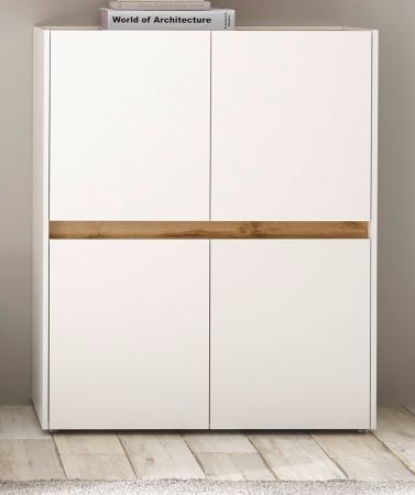 Broschrank Highboard Center in wei und Wotan Eiche Stauraumschrank fr Homeoffice und Bro 100 x 122 cm