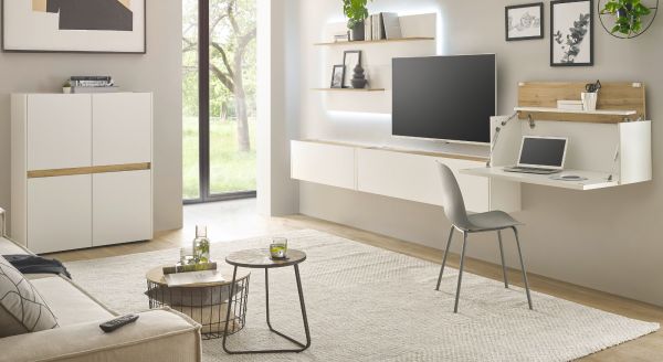 Broschrank Highboard Center in wei und Wotan Eiche Stauraumschrank fr Homeoffice und Bro 100 x 122 cm