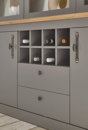 Buffet Rideau in grau und Artisan Eiche Landhaus groer Buffetschrank mit Flaschenregal 183 x 206 cm
