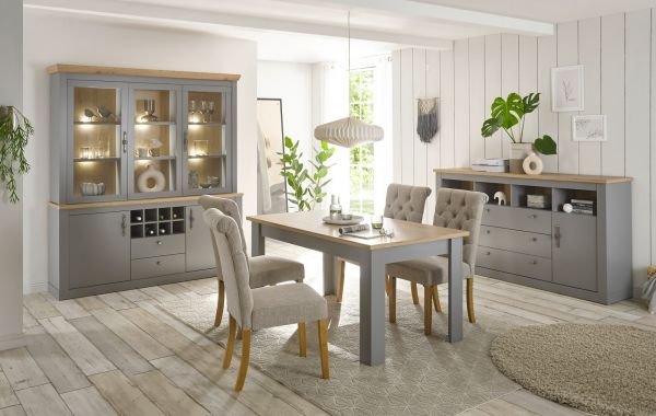 Buffet Rideau in grau und Artisan Eiche Landhaus groer Buffetschrank mit Flaschenregal 183 x 206 cm
