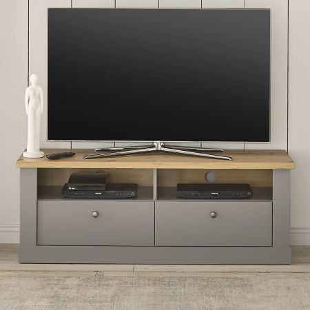 TV-Lowboard Rideau in grau und Artisan Eiche Landhaus TV Unterteil 132 x 48 cm