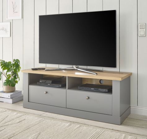 TV-Lowboard Rideau in grau und Artisan Eiche Landhaus TV Unterteil 132 x 48 cm