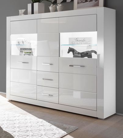 Highboard Carrara in wei Hochglanz Wohn- und Esszimmer Anrichte 149 x 142 cm