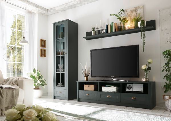 Vitrine Forres in grn Landhaus Wohn- und Esszimmer Vitrinenschrank 50 x 197 cm