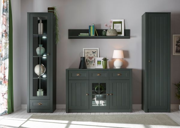 Vitrine Forres in grn Landhaus Wohn- und Esszimmer Vitrinenschrank 50 x 197 cm