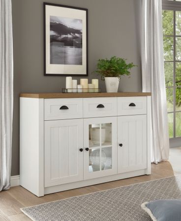 Sideboard Seyne in wei Pinie und Eiche hell Landhaus Kommode 130 x 86 cm