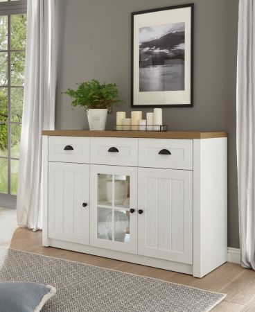 Sideboard Seyne in wei Pinie und Eiche hell Landhaus Kommode 130 x 86 cm