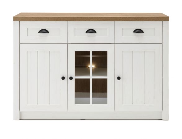 Sideboard Seyne in wei Pinie und Eiche hell Landhaus Kommode 130 x 86 cm