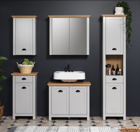 Badezimmer Kommode Landside in grau und Eiche Artisan Landhaus Badschrank 46 x 84 cm