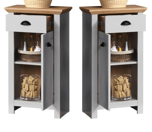 Badezimmer Kommode Landside in grau und Eiche Artisan Landhaus Badschrank 46 x 84 cm