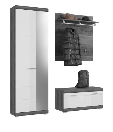 Garderobe Set 3-teilig Scout in wei Hochglanz und Rauchsilber grau Garderobenkombination 167 x 197 cm