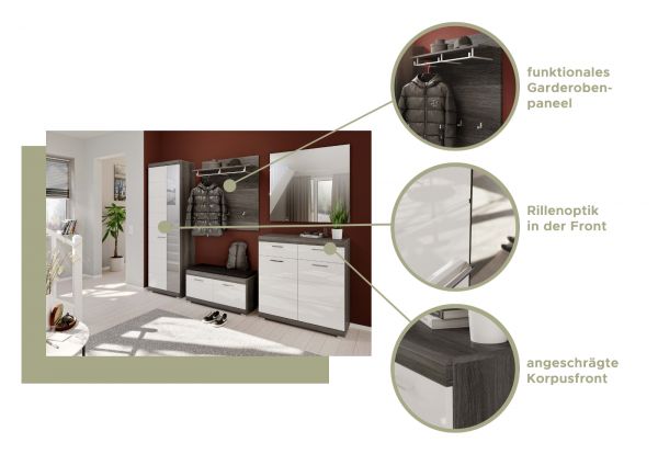 Garderobenpaneel Scout in Rauchsilber grau Wandgarderobe 90 x 98 cm