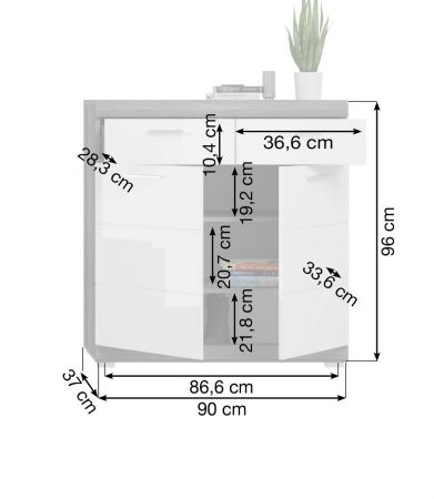 Schuhschrank Scout in wei Hochglanz und Rauchsilber grau Flur Kommode 90 x 96 cm