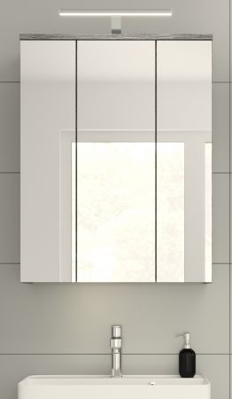Badezimmer Spiegelschrank Blake in Rauchsilber grau Badschrank 3-trig 60 x 77 cm
