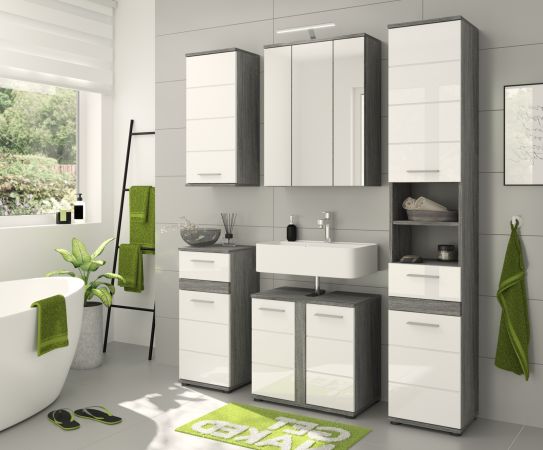 Badezimmer Spiegelschrank Blake in Rauchsilber grau Badschrank 3-trig 60 x 77 cm
