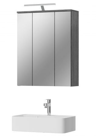 Badezimmer Spiegelschrank Blake in Rauchsilber grau Badschrank 3-trig 60 x 77 cm