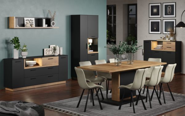 Couchtisch Synnax in grau und Evoke Eiche Beistelltisch mit Stauraum 110 x 60 cm