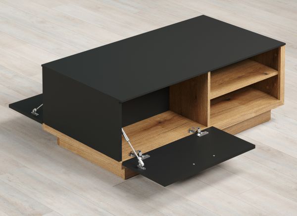Couchtisch Synnax in grau und Evoke Eiche Beistelltisch mit Stauraum 110 x 60 cm
