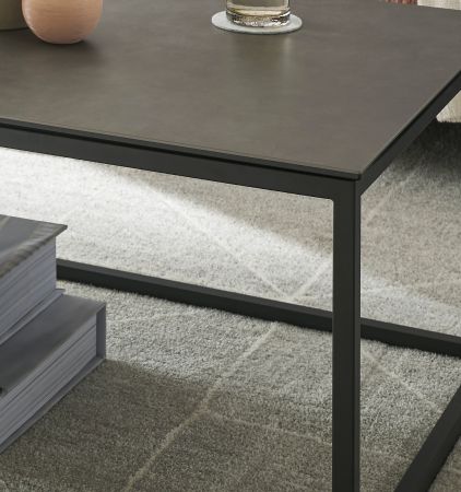 Couchtisch Varna in Keramik grau und schwarz Beistelltisch quadratisch 75 x 75 cm