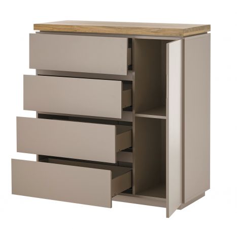 Kommode Palamos in warmgrau matt lackiert und Akazie massiv Wohn- und Esszimmer Sideboard 100 cm