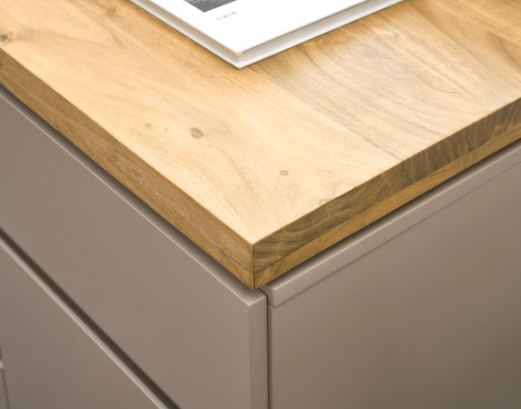 Kommode Palamos in warmgrau matt lackiert und Akazie massiv Wohn- und Esszimmer Sideboard 100 cm