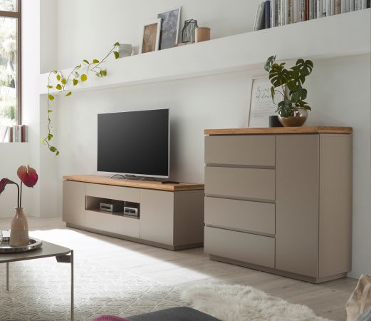 Kommode Palamos in warmgrau matt lackiert und Akazie massiv Wohn- und Esszimmer Sideboard 100 cm