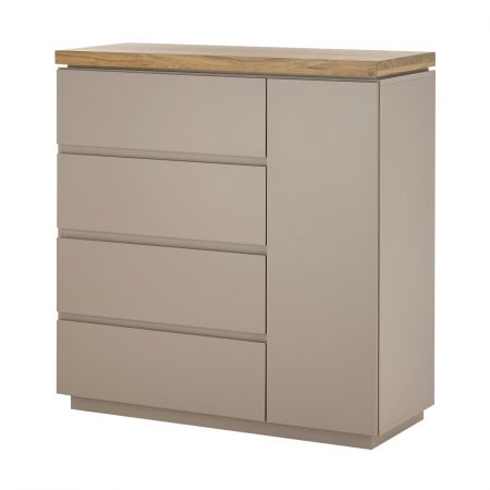Kommode Palamos in warmgrau matt lackiert und Akazie massiv Wohn- und Esszimmer Sideboard 100 cm