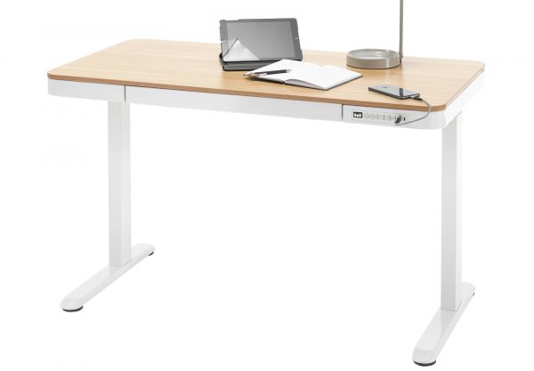 Schreibtisch Barco in wei und Eiche Computertisch elektrisch hhenverstellbar 120 x 60 cm