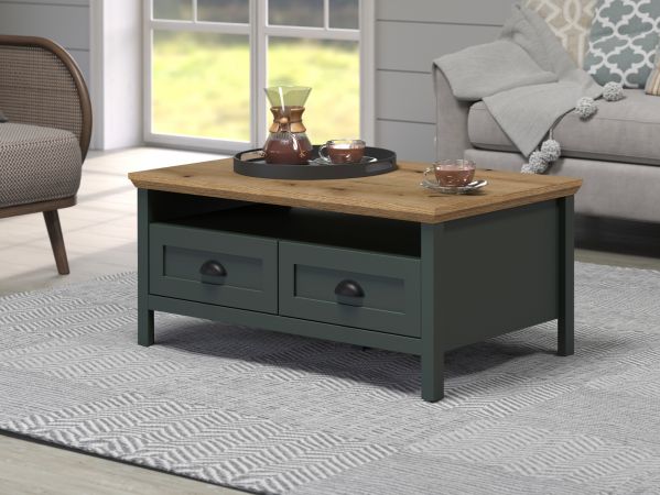 Couchtisch Stanton in gr�n und Evoke Eiche Landhaus Beistelltisch 101 x 60 cm