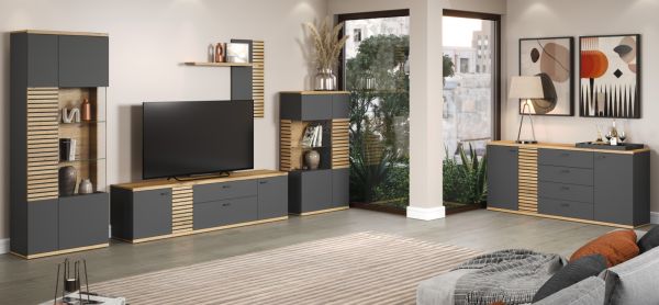 TV-Lowboard Norris in grau und Evoke Eiche TV Unterteil mit Soft-Close 202 x 55 cm