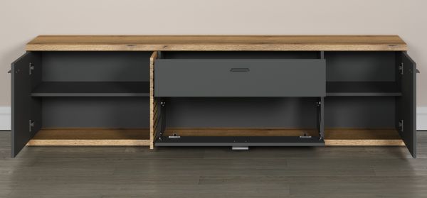 TV-Lowboard Norris in grau und Evoke Eiche TV Unterteil mit Soft-Close 202 x 55 cm