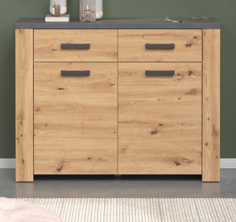 Flurkommode Follow in Artisan Eiche und Matera grau Flur Diele Kommode 116 x 91 cm