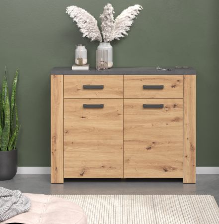 Flurkommode Follow in Artisan Eiche und Matera grau Flur Diele Kommode 116 x 91 cm