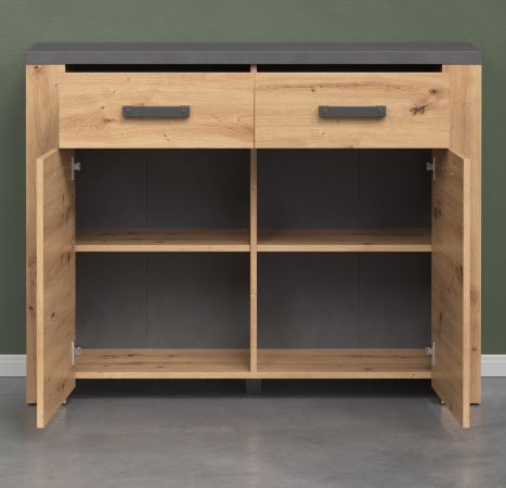 Flurkommode Follow in Artisan Eiche und Matera grau Flur Diele Kommode 116 x 91 cm