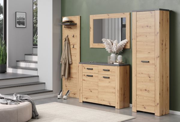 Garderobenpaneel Follow in Artisan Eiche und Matera grau Wandgarderobe 62 x 199 cm