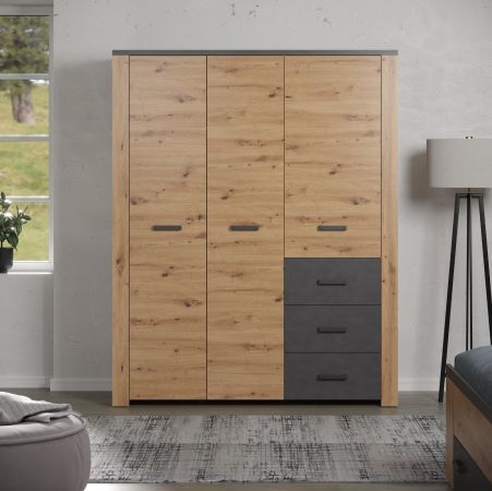 Kleiderschrank Follow in Artisan Eiche und grau Dreht�renschrank 3-t�rig 171 x 212 cm