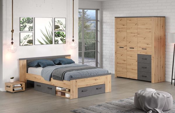 Kleiderschrank Follow in Artisan Eiche und grau Dreht�renschrank 3-t�rig 171 x 212 cm