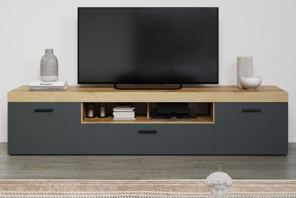 TV-Lowboard Tyler in grau und Evoke Eiche XL TV Unterteil 230 x 52 cm