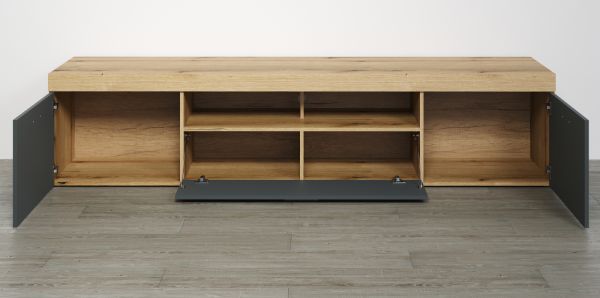 TV-Lowboard Tyler in grau und Evoke Eiche XL TV Unterteil 230 x 52 cm