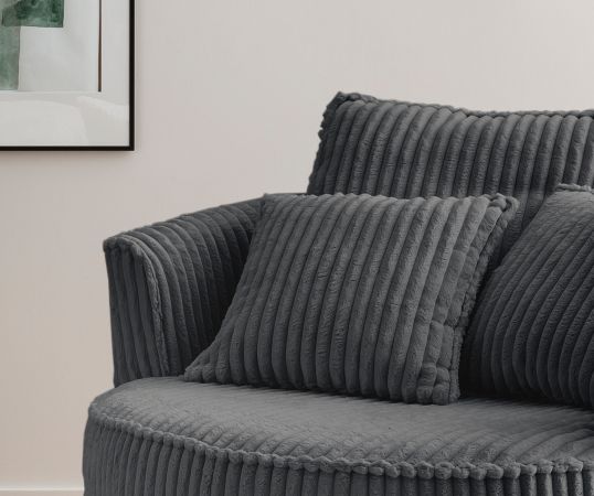 Drehsessel Comfy in grau Mega-Cord XL Sessel 360 drehbar inklusive 3 x Kissen