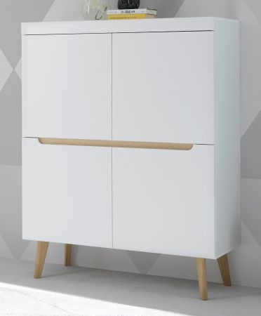 Highboard Isgard in wei matt und Scandi Eiche Kommode skandinavisch 107 x 134 cm